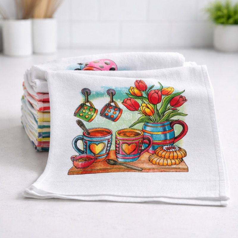 Kit Panos de Prato Estampados Absorvente Versátil Dia a Dia Algodão com Bainha 40x68cm