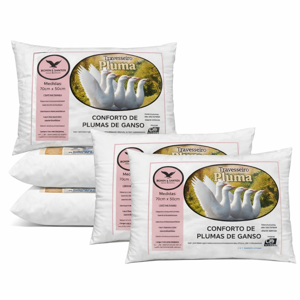 Kit Travesseiro Pluma de Ganso Confortavel e Macio Antiacaro 70x50cm