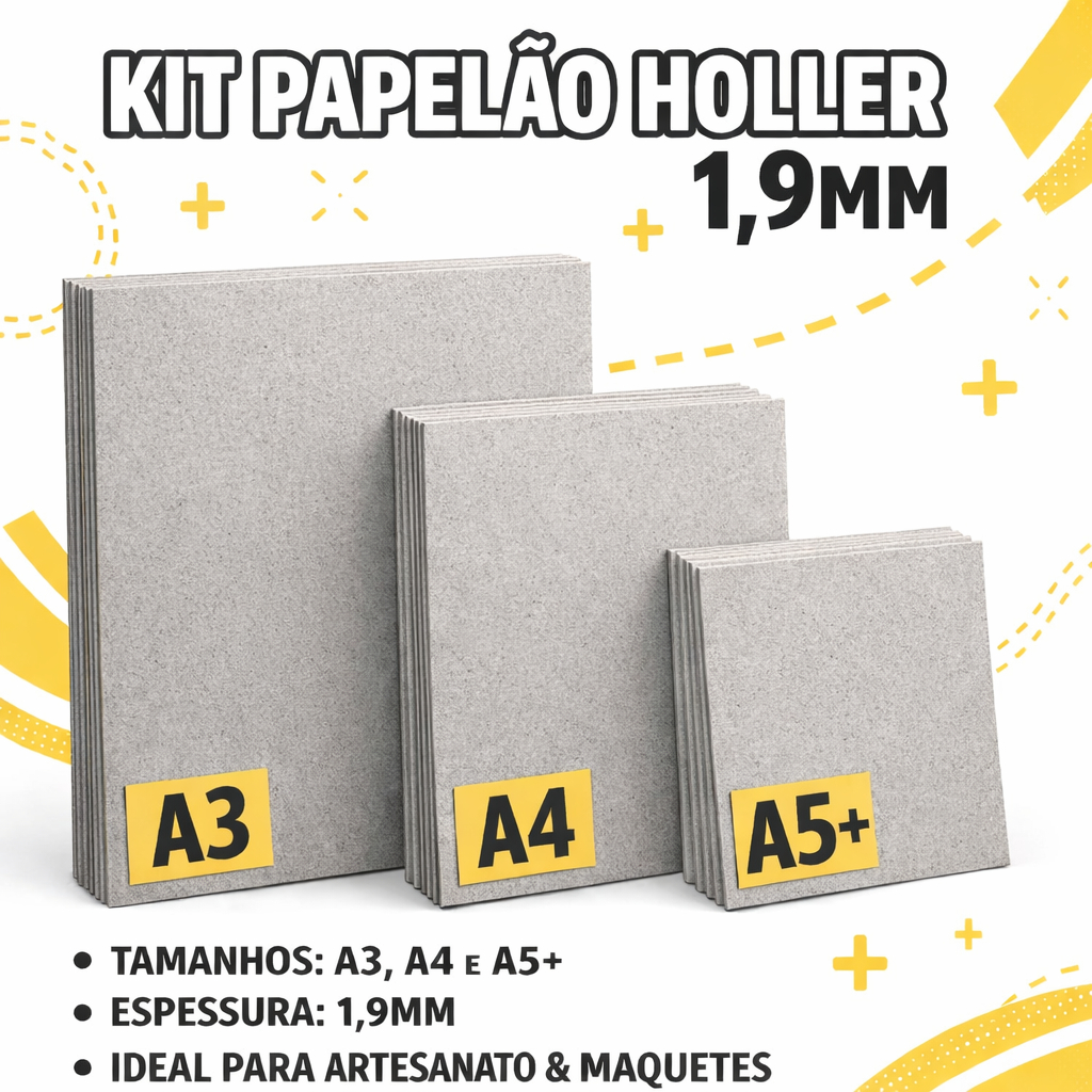 Papelão Holler 1,9mm Cinza – Placas A3 A4 A5+ para Cadernos, Capas, Caixa e Cartonagem