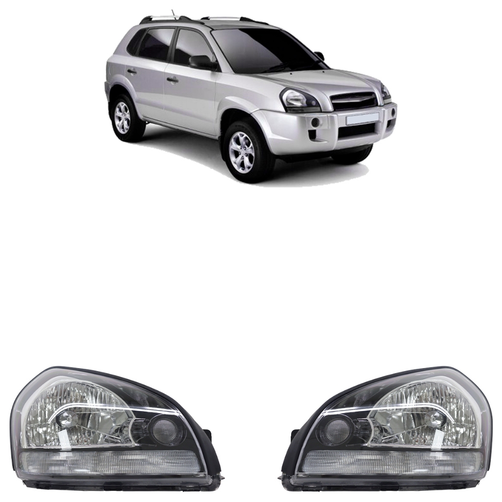 Par Farol Dianteiro Tucson 2005 2006 2007 2008 2009 2010 2011 2012 2013 A 2016 Black Piano Máscara Negra Pisca Cristal