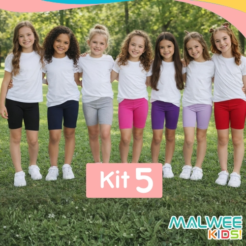Short Ciclista Bermuda Infantil Menina Kit 5 Algodão Uniforme Escola Malwee Cotton
