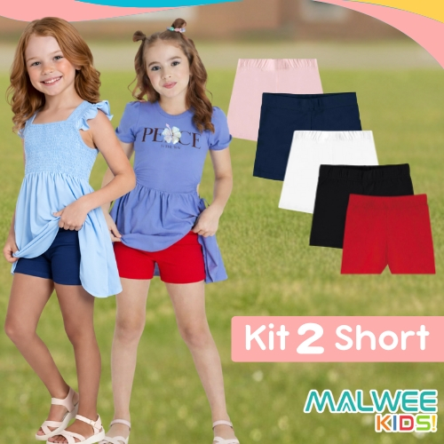 Shorts Curto Cotton Infantil Menina Kit 2 Básico Algodão Malwee Use em Baixo dos Vestidos em Oferta na Shopee
