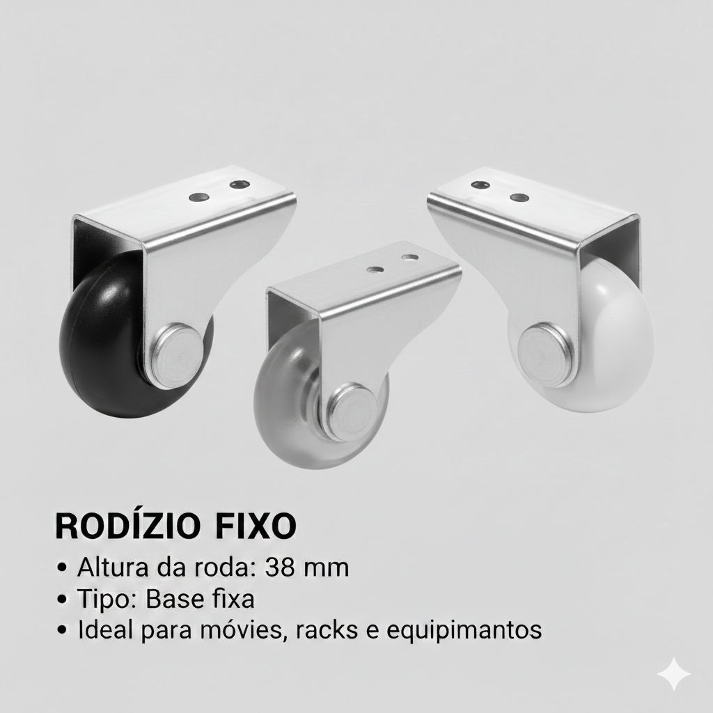 Kit 10 Rodinhas Rodízio 38mm  Fixo para Moveis, Sofá Retratil, Cadeira, Mesa Anti Risco