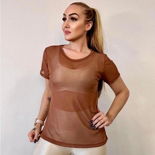Blusa Feminina De Tule Transparente Academia Fitness Camisão Fitness