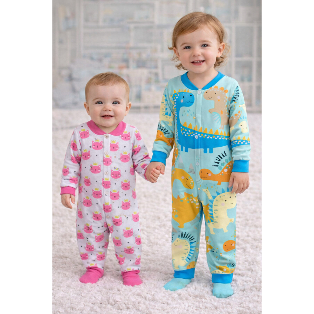 Kit 2 Macacão Soft Bebe Quentinho Infantil Estampado Menina e Menino