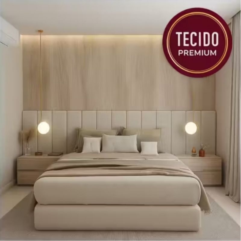 Kit 5 Unidades Cabeceira Modulada Solteiro 45x20 de Placas Adesivas Estofada Para Cama Box Solteiro