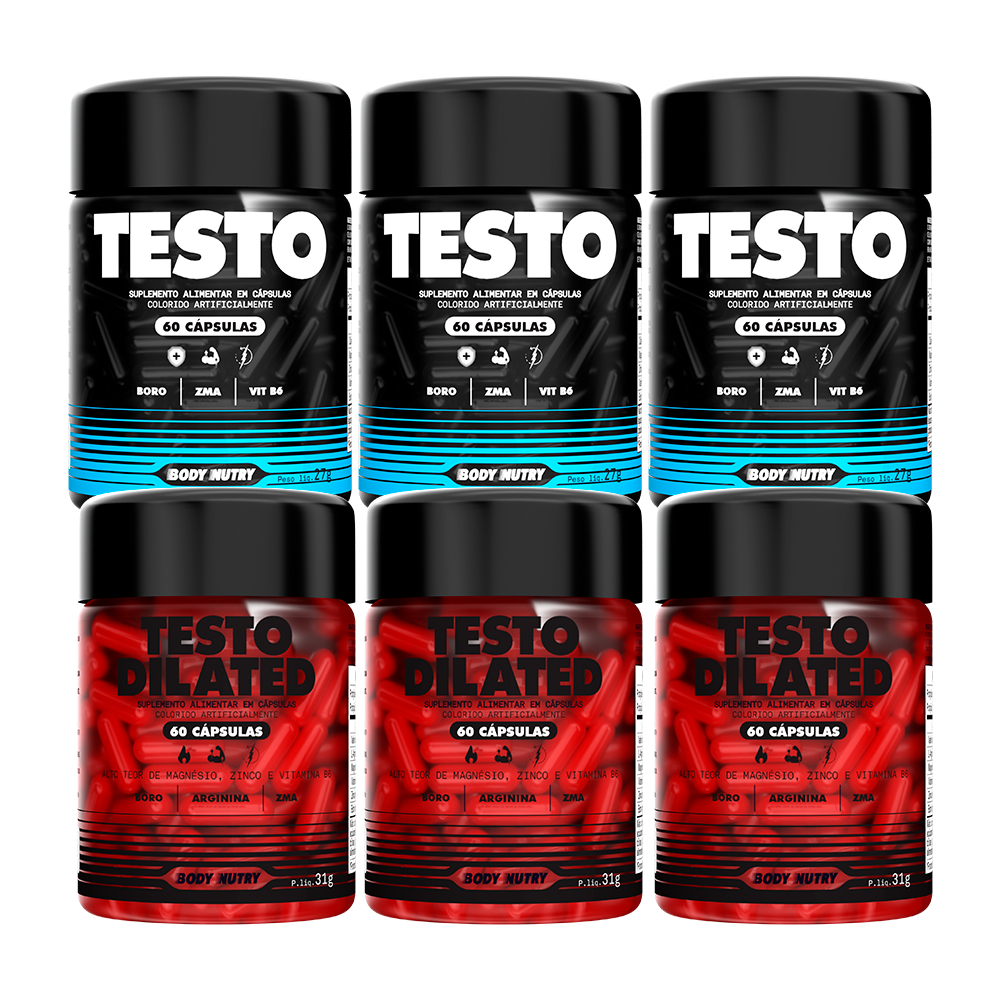 Kit Suplemento - 3x Testo Dilated c/ ARGININA + 3x Testo, 60cáps em Oferta na Shopee