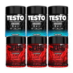 Kit 3x Testo Dilated 60 Cápsulas + 3x Testo 60 Cápsulas c/ Arginina Energia e Força - Body Nutry