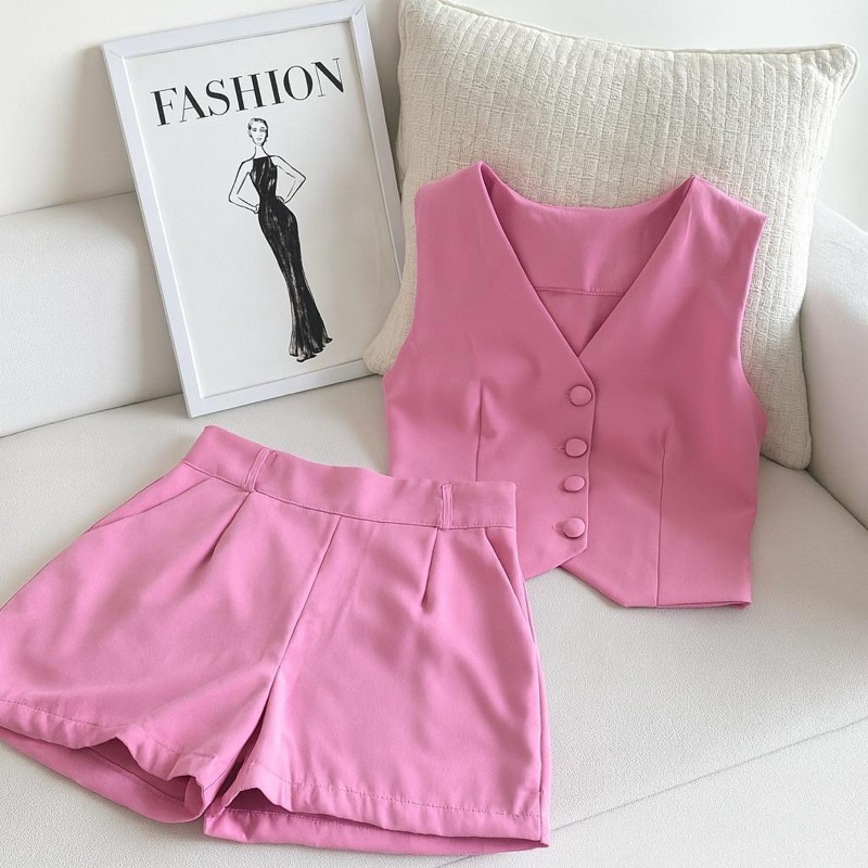 Conjunto Feminino Alfaiataria Luxo - Colete e Short Elegante