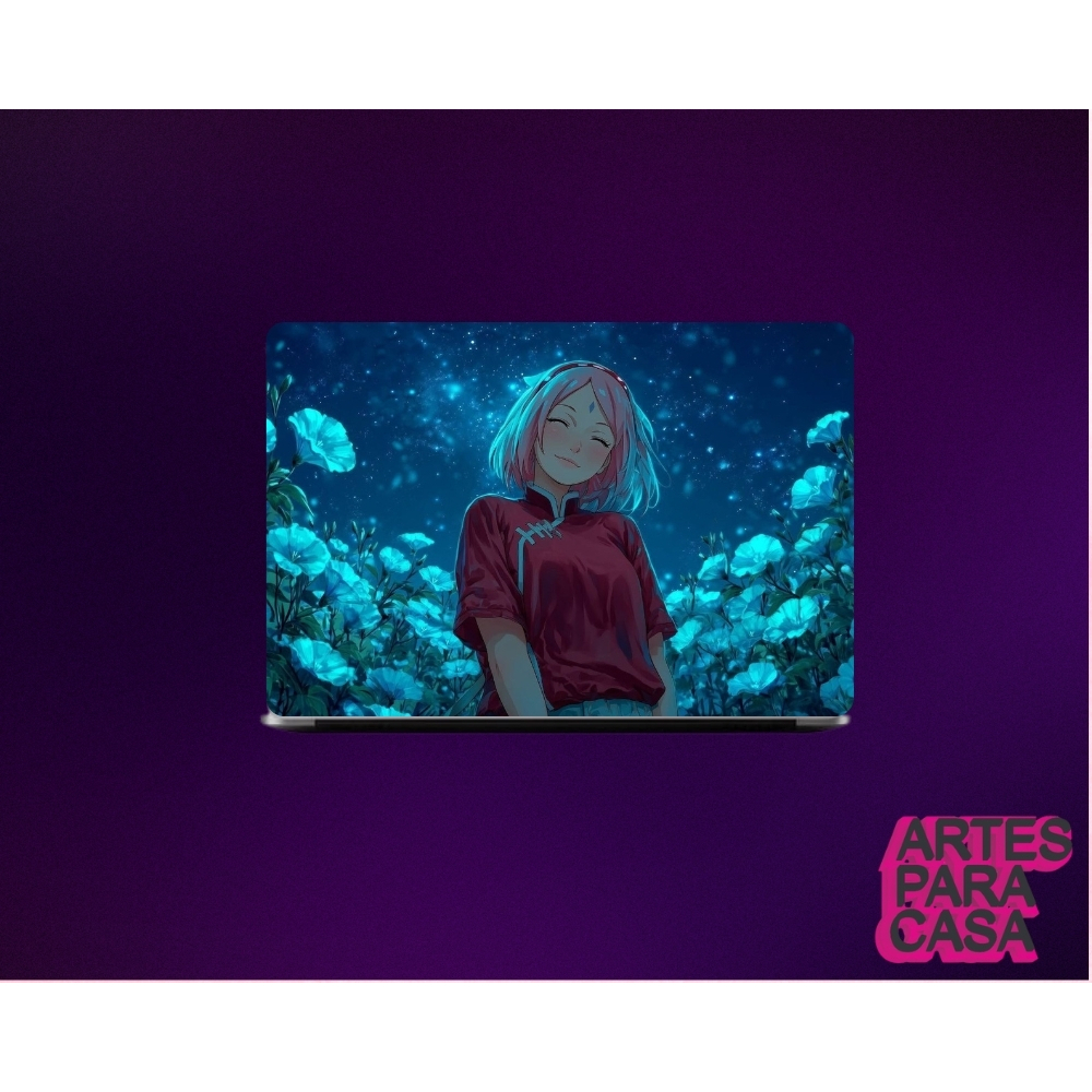 Skin Adesivo para Notebook Tablet Kindle Anime Naruto Sakura Haruno Fofa Flores ( Parte Interna e Parte Externa)