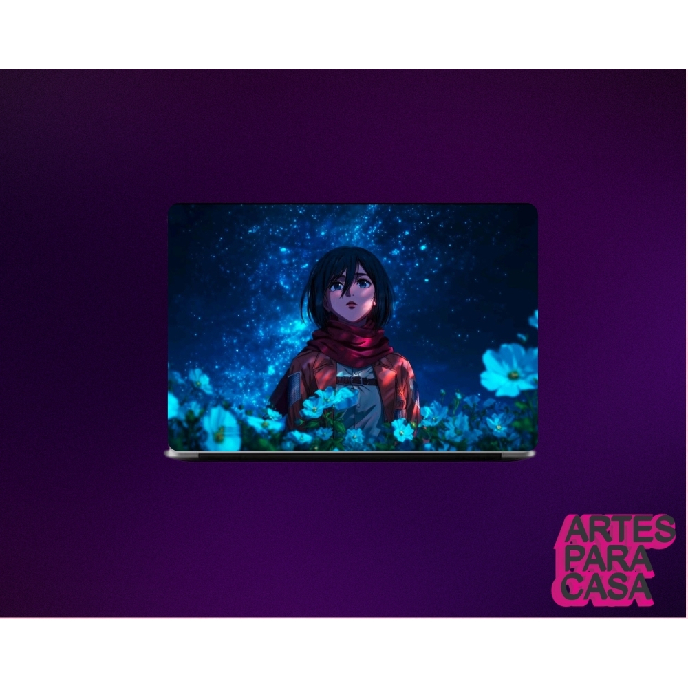 Skin Adesivo para Notebook Tablet Kindle Anime Attack On Titan Mikasa Flores Fofa Céu ( Parte interna e Parte Externa)