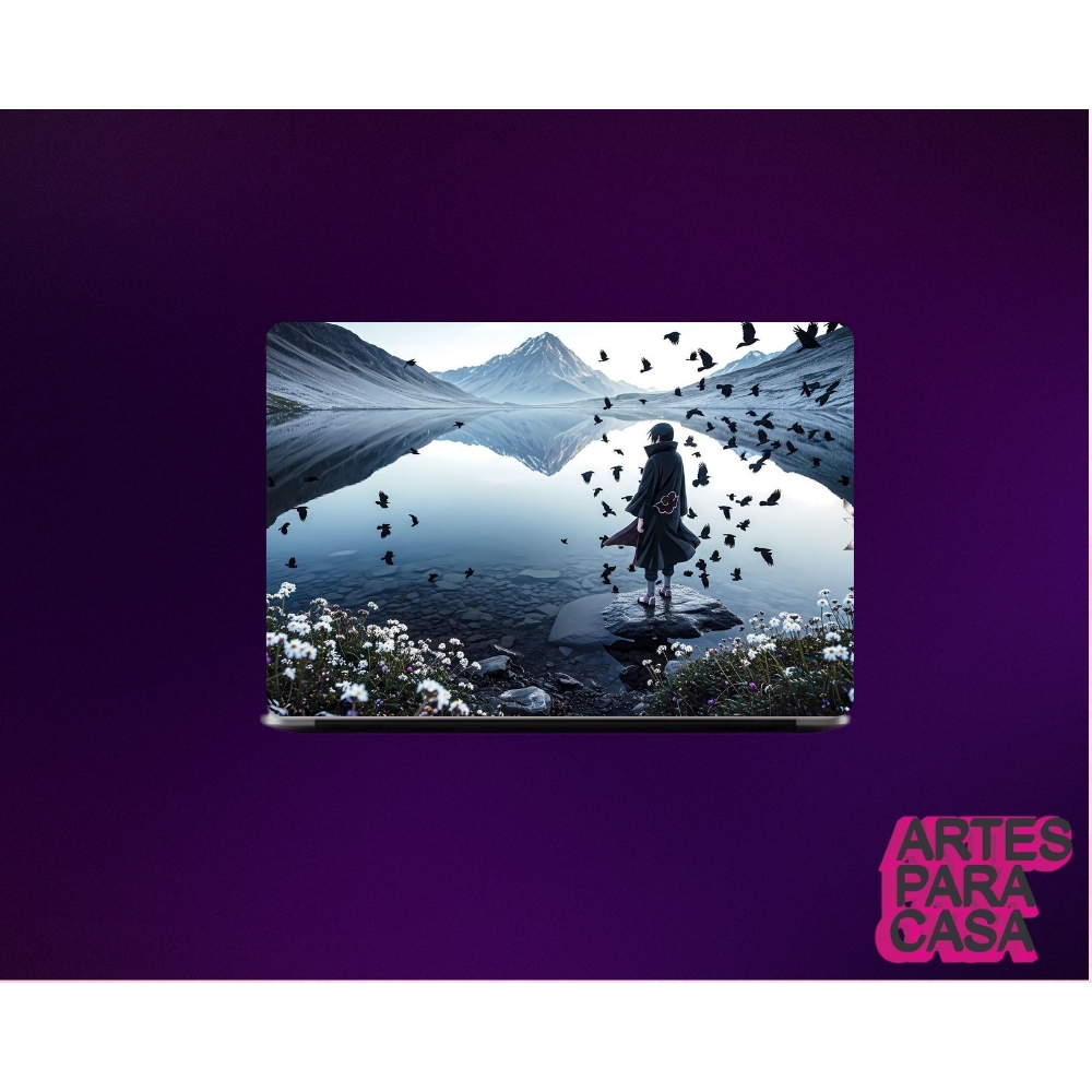 Skin Adesivo para Notebook Tablet Kindle Anime Naruto Itachi Uchiha Akatsuki Renegado Corvo Paisagem