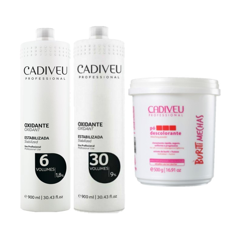 Kit Cadiveu Pó Descolorante Buriti 500ml + Ox. 6vol 900ml + Ox. 30vol 900ml
