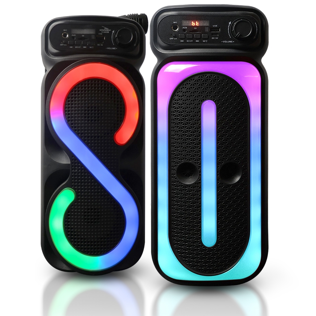 Caixa De Som Amplificada Portátil Bluetooth LED RGB Aux Micro SD USB Radio FM Com Microfone Karaokê