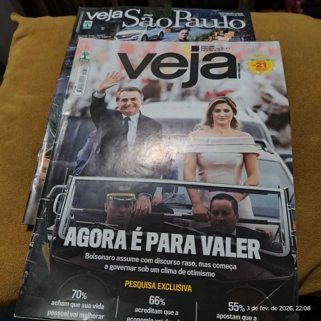 Revista Veja nr 2616 + Veja São Paulo. Posse de Bolsonaro. 09/01/2019