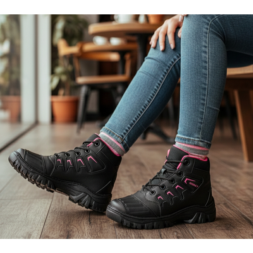 Coturno Feminino Bota Adventure de Trilha Cano Médio Tratorada Antiderrapante