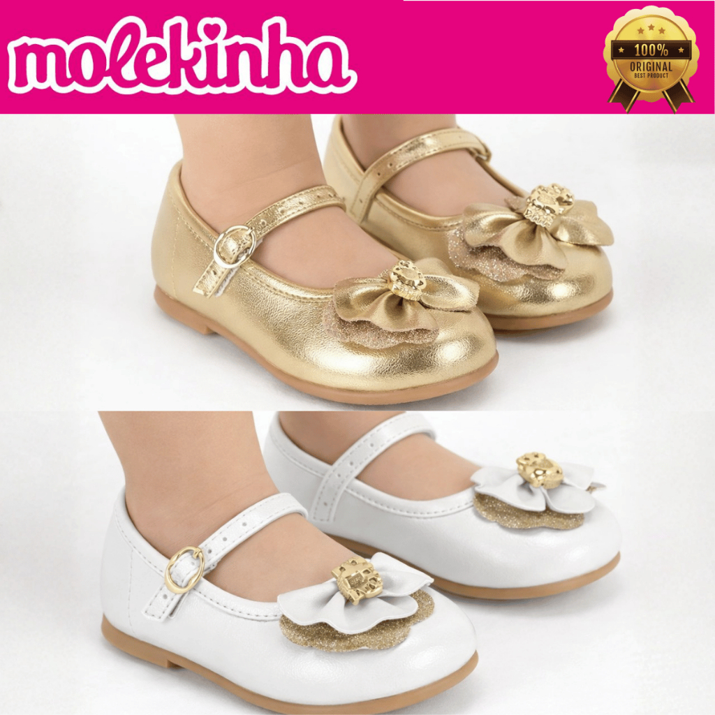 Sapatilha Molekinha Infantil Menina Bebê Sapato Laço Brilho Fivela Delicada Boneca Original