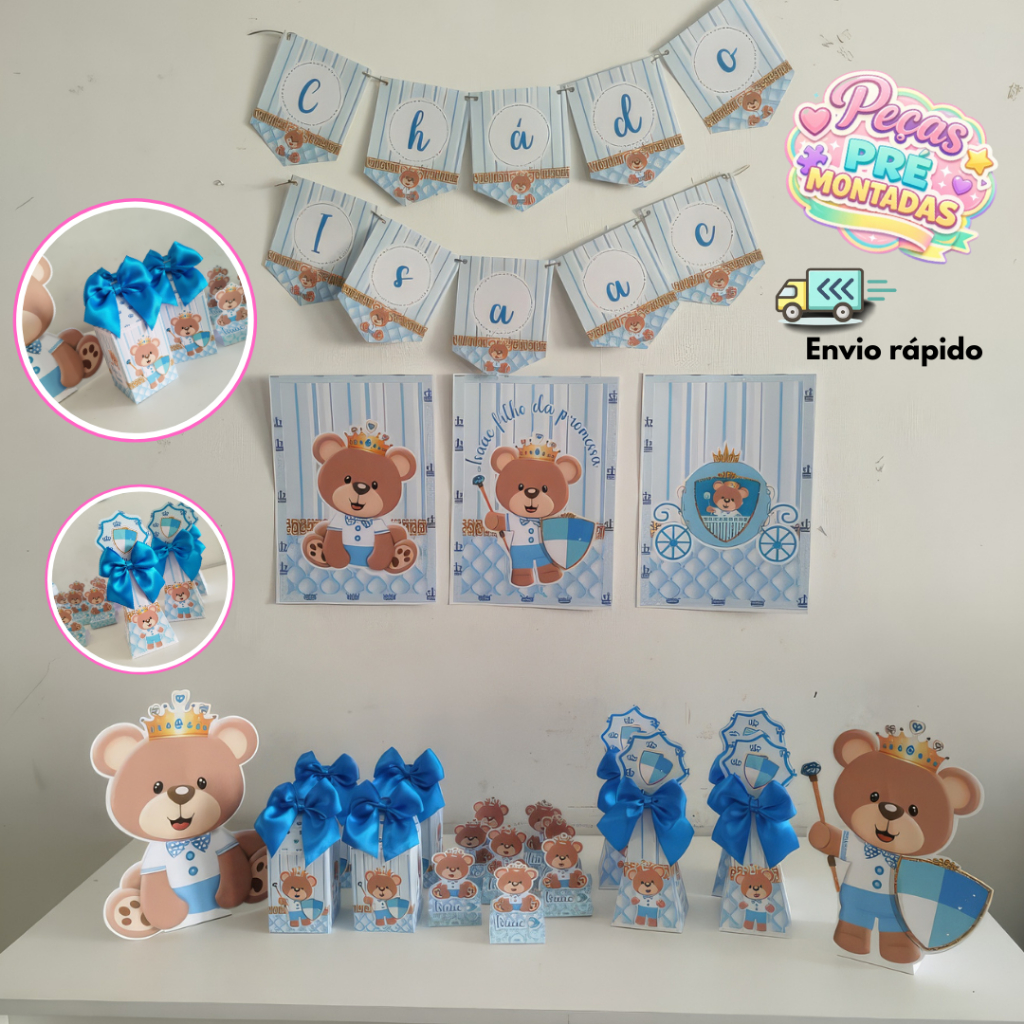 KIT FESTA CHA DE FRALDA MENINO AZUL /URSINHO REALEZA/SÓ UM BOLINHO/MESVERSÁRIO/ANIVERSÁRIO