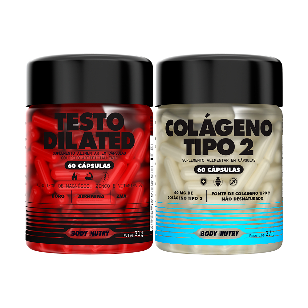Kit Suplemento - Testo Dilated 60 cáps + Colágeno Tipo 2 (60 cáps) Body Nutry em Oferta na Shopee