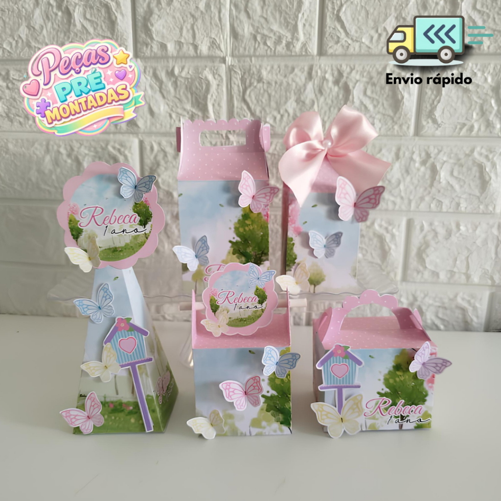 Kit Festa Jardim Encantado das Borboletas Caixas Personalizada / Lembrancinhas Caixinhas