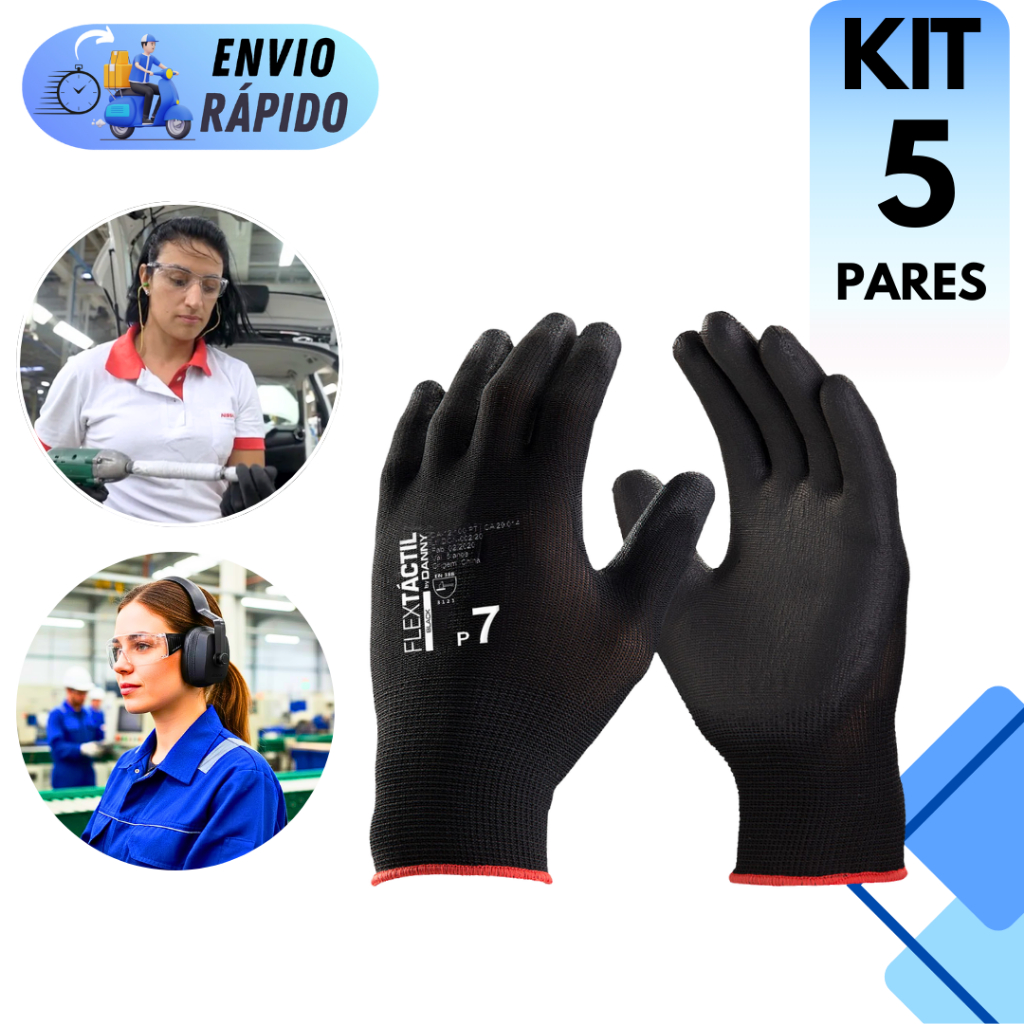 KIT 3 A 5 PARES DE LUVA PU MULTITATO ANTIESTÁTICA PRETO PARA MECÂNICO MULTIUSO ALTA SENSIBILIDADE EPI