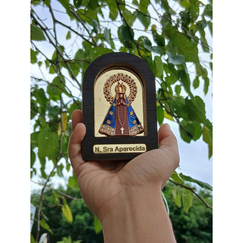 Adorno de Mesa Nossa Senhora Aparecida Espelhado Decorativo Católico Enfeite Religioso Presente Fé Proteção