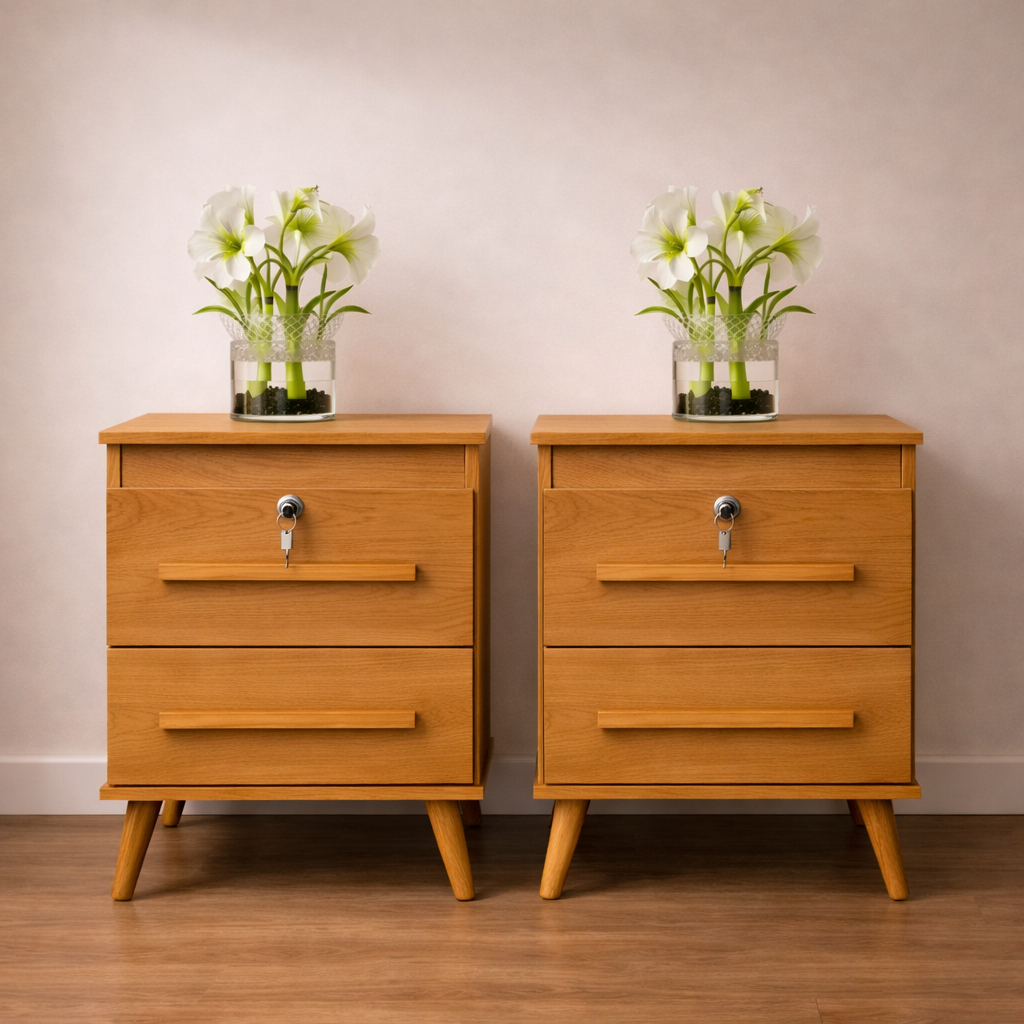 Kit 2 Mesas De Cabeceira Box Quarto Com Chave 2 Gavetas Chave Canela em Oferta na Shopee