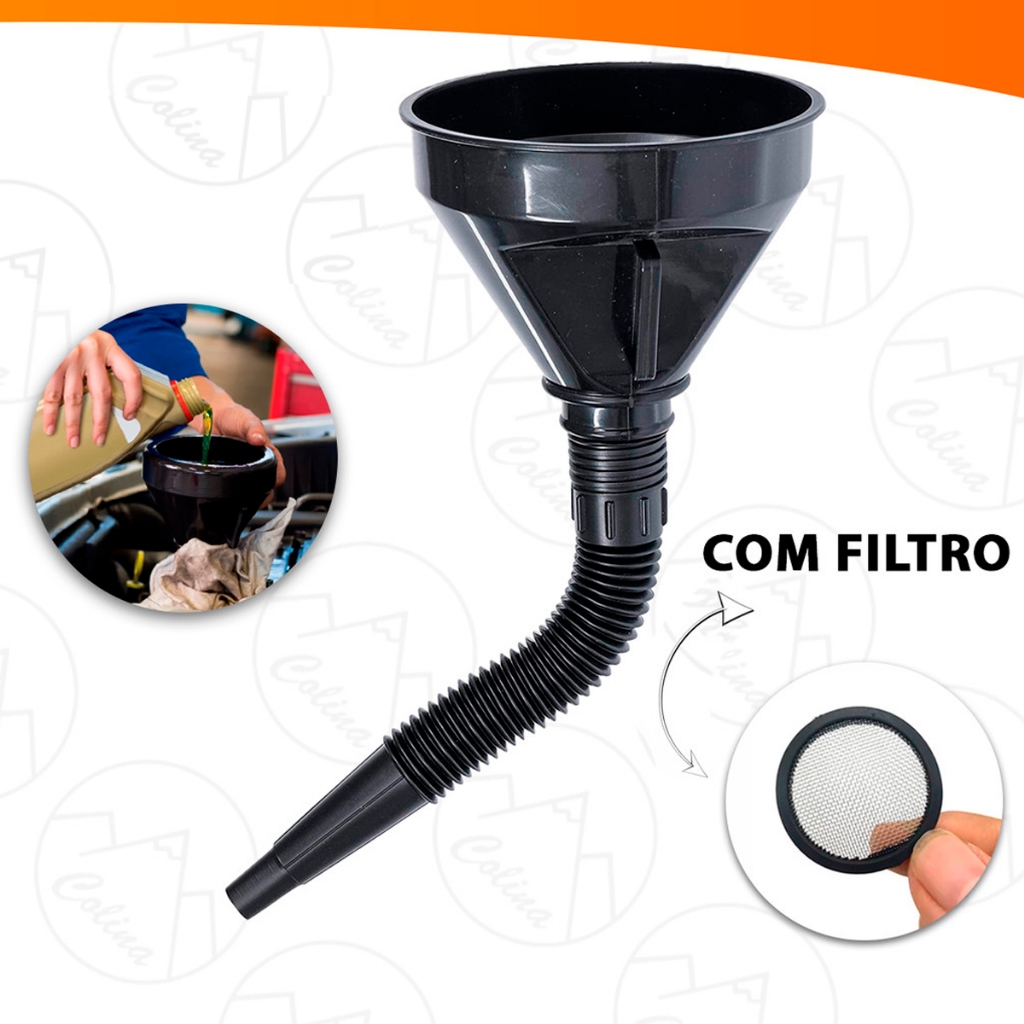 Kit Funil Troca Óleo Moto Com Filtro Sanfonado 1 a 5 Unds Plástico Diesel Gasolina