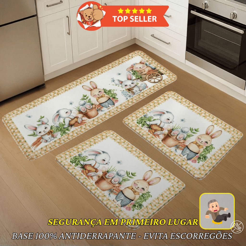 Kit  3 Pçs Tapete Passadeira Decorativo Pascoa Antiderrapante Resistente para Casa e Apartamento em Oferta na Shopee