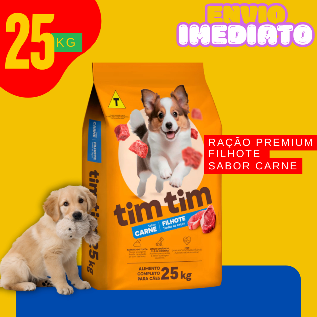 Ração Para Cachorro Filhote 25kg Alta Proteína Crescimento Saudável Carne - Envio Imediato