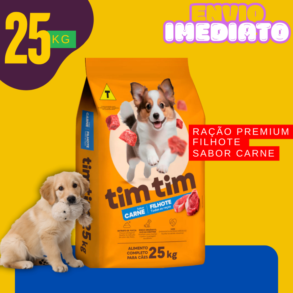 Ração Cães Filhotes Sabor Carne 25kg Com Extrato de Yucca e Ômegas 3 e 6 - Envio Imediato