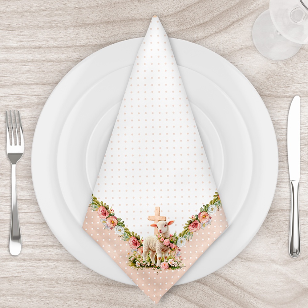 Guardanapo 45x45cm Estampado Mesa Posta Páscoa Cordeiro Cristo Vive