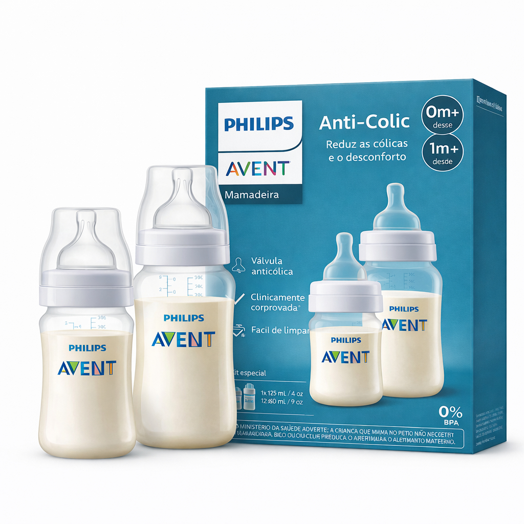 Kit 2 Mamadeiras Avent Clássica Anti-Cólica 125ml / 260ml Transparente
