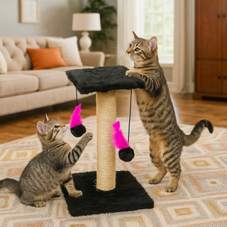 Arranhador Com Brinquedo Duplo Para Gatos Poste Sisal com Bolinha Pet