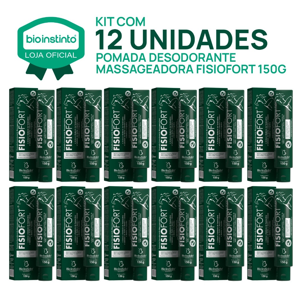 12 UN POMADA FISIOFORT 150g massageadora desodorante Bio instinto academia dores musculares treino