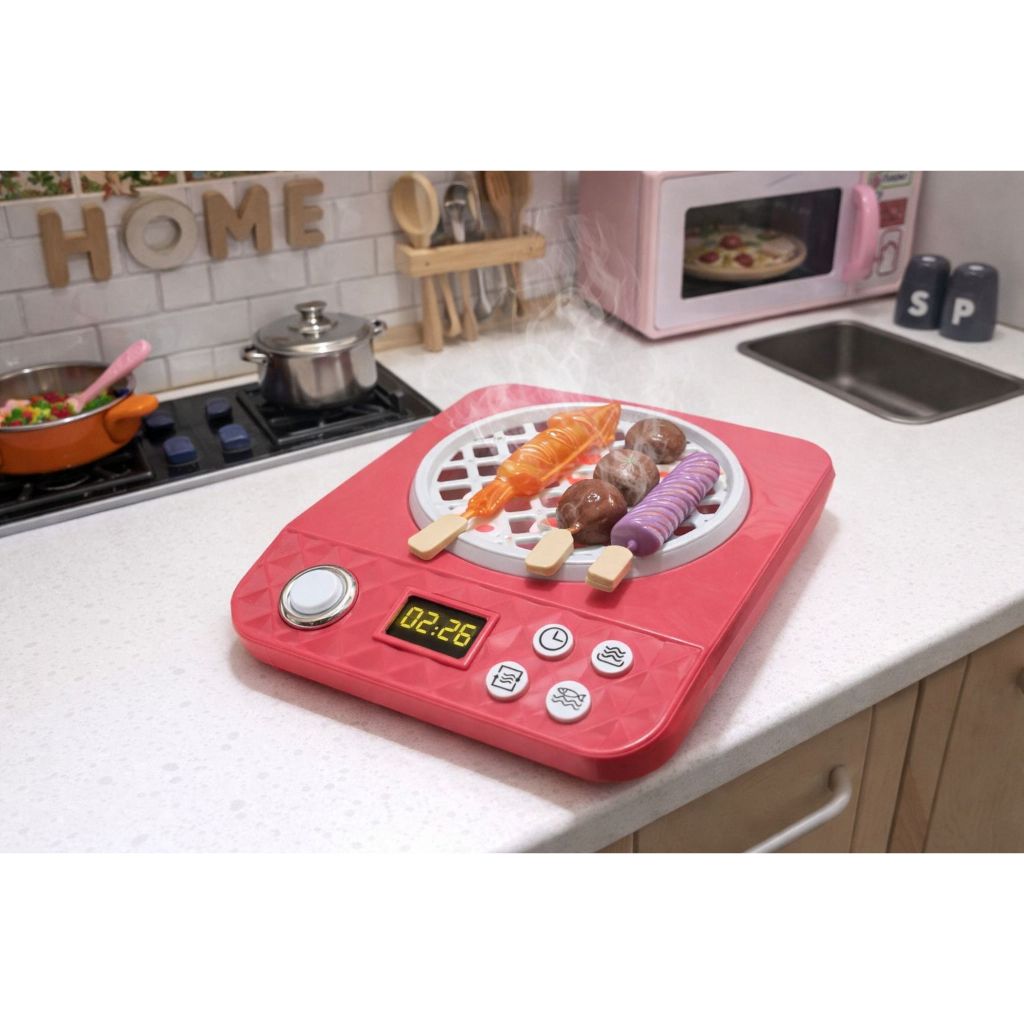 Churrasqueira Elétrica Infantil com Luz e Som + Acessórios Mini Grill Infantil, Cozinha Infantil Comidinhas Faz de Conta