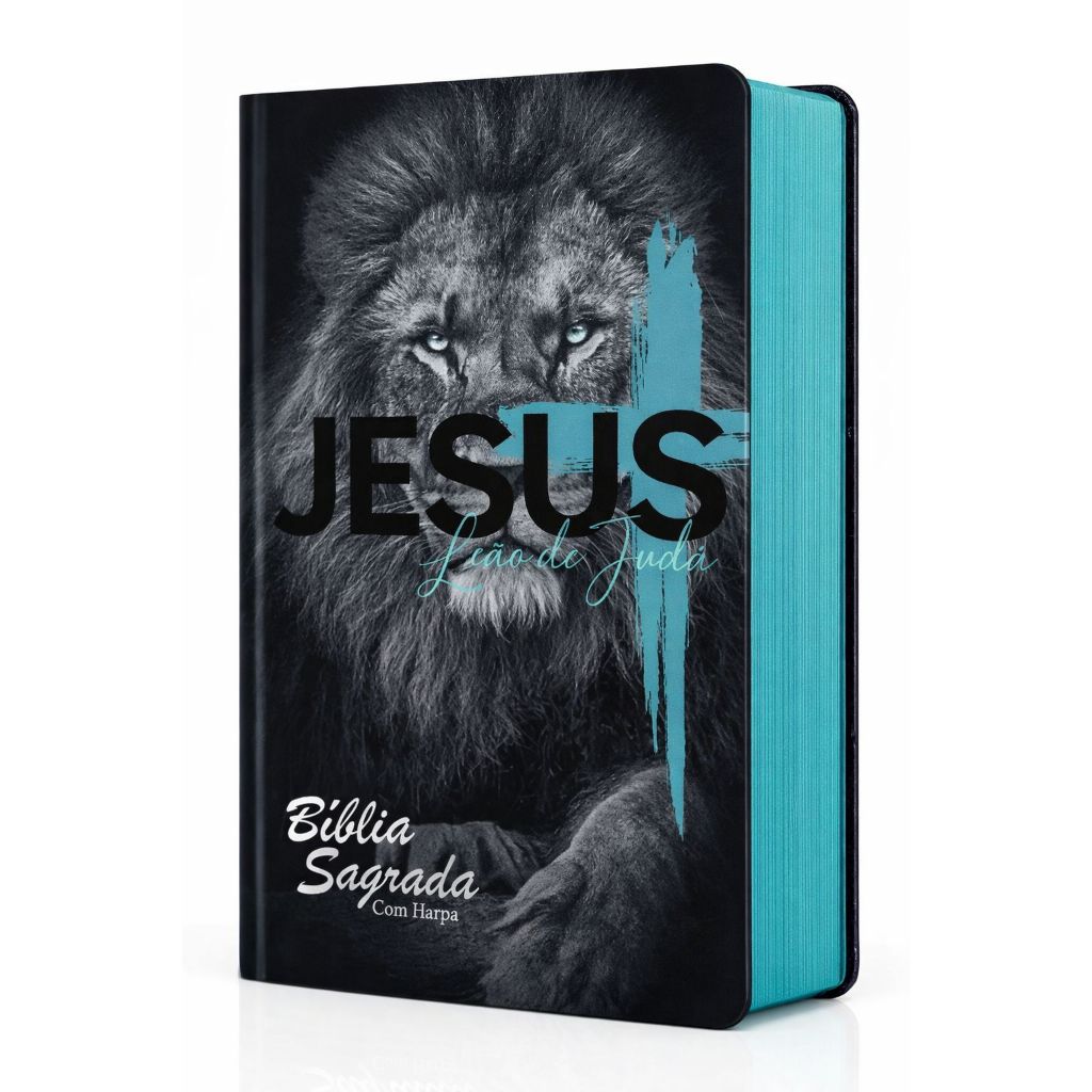 Biblia Sagrada Leão de Judá - Palavra de Jesus em Vermelho - Capa Dura - Com Harpa.