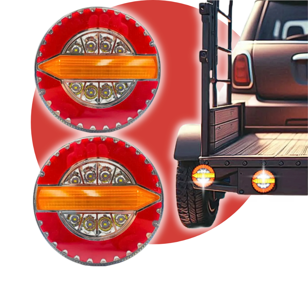 Par Lanterna LED Traseira Carretinha Caminhão Cegonha Com Luz De Posição Seta Freio Ré E Strobo Pisca Pisca 12v 24V