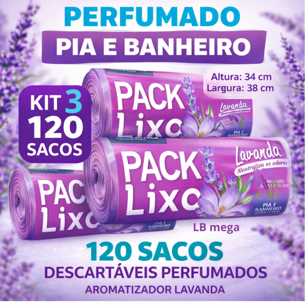 Kit 3 Sacos de Lixo Perfumados Lavanda | Anti Odor e Insetos | Cozinha Banheiro | Lilás em Oferta na Shopee