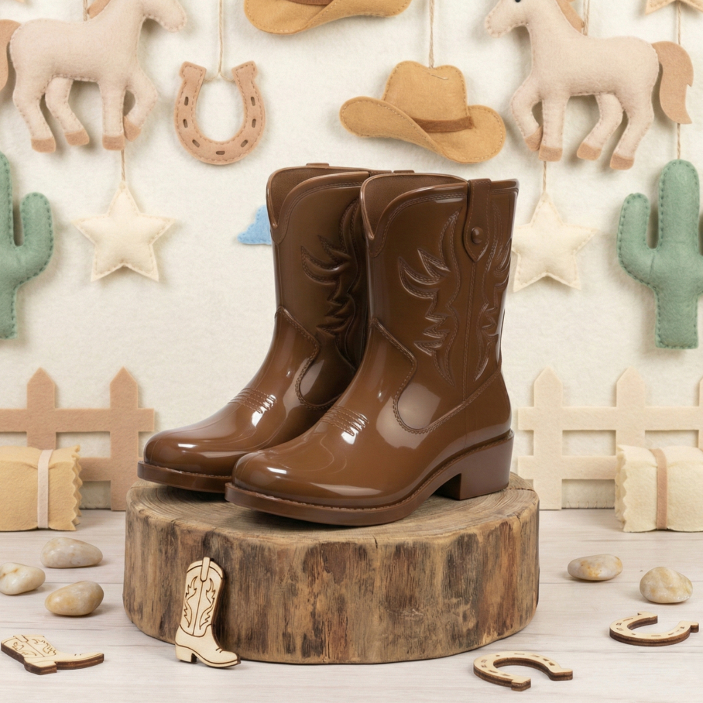 Bota Texana Infantil Feminina Botinha Country Cano Alto PVC Leve Rodeio