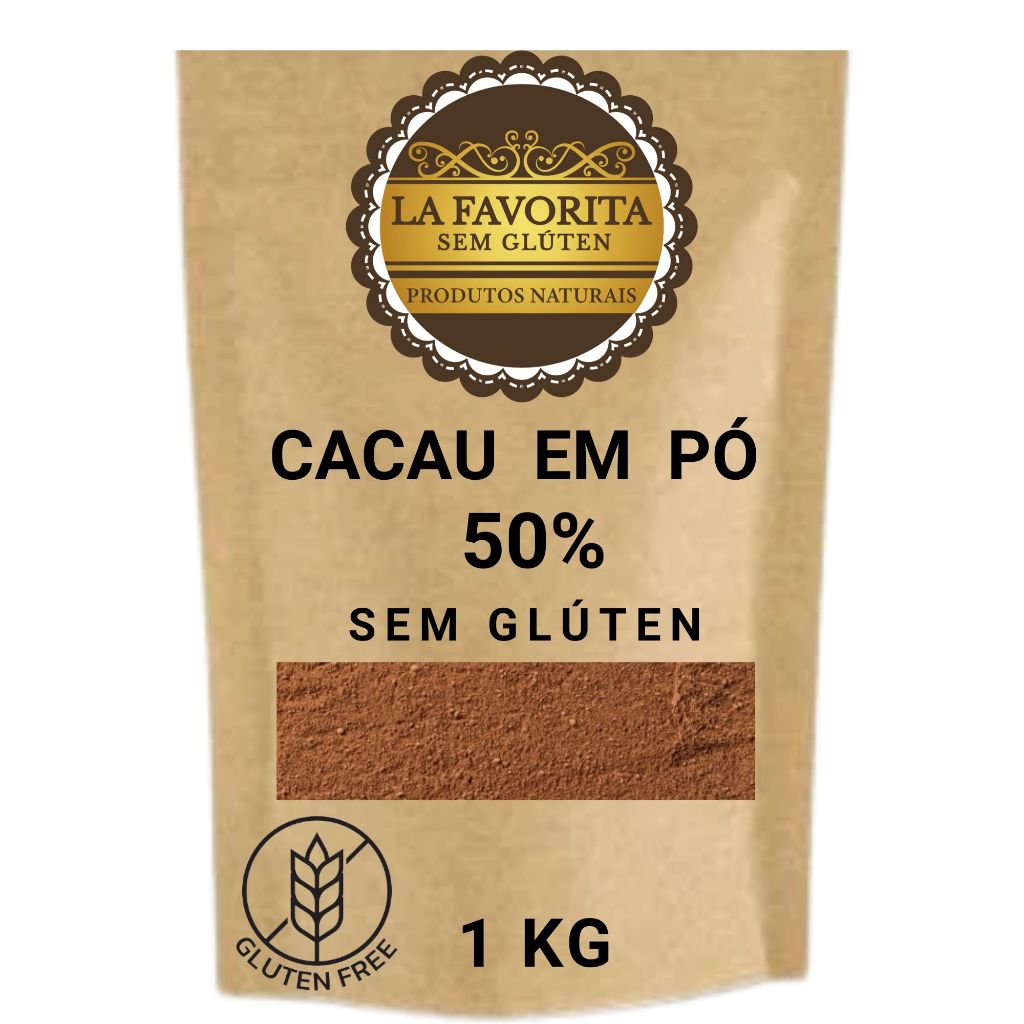 CACAU EM PÓ 50%  - 1 KG ou 500 G Cacau  - Cor Intensa - Sem Lactose - Sem Glúten