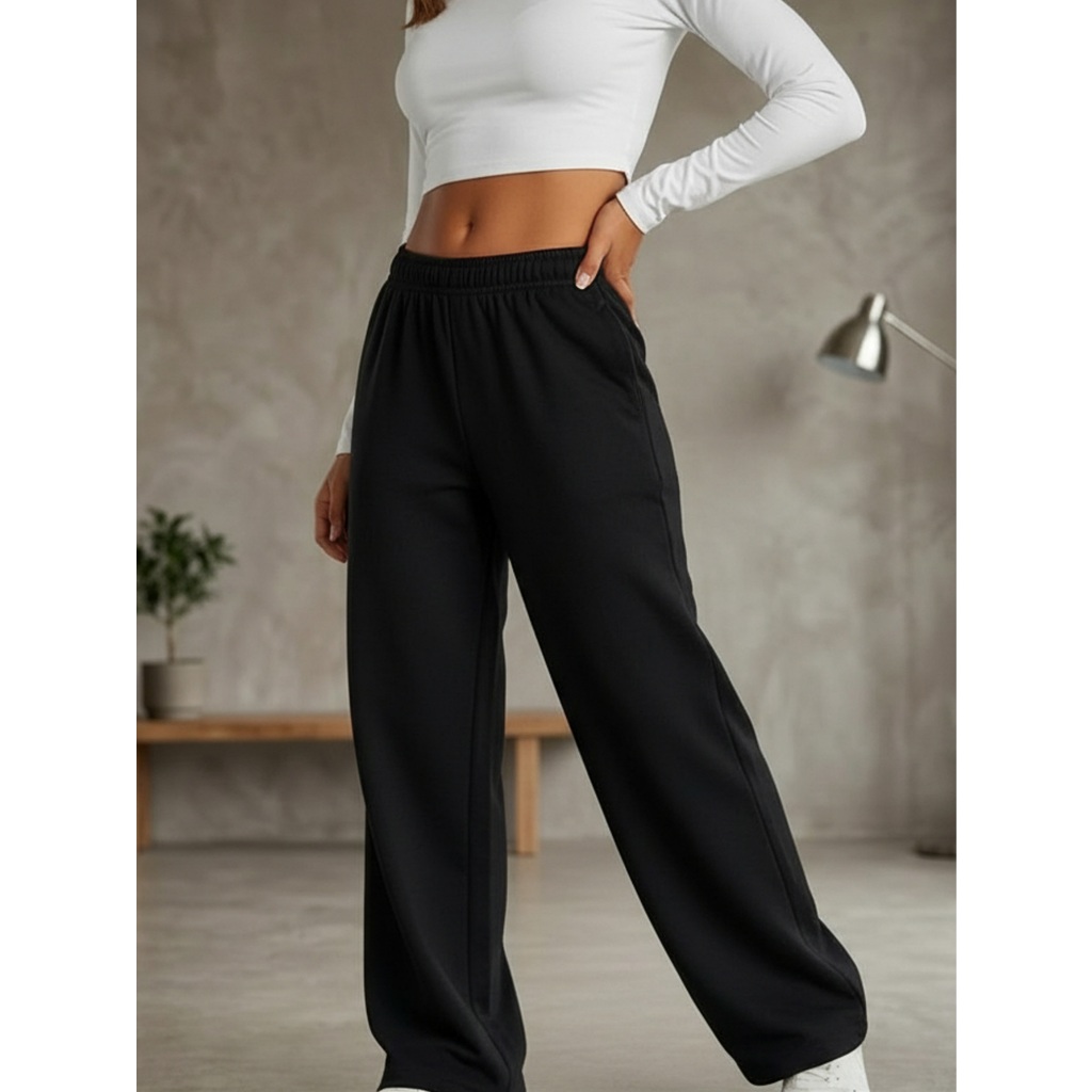 Calça Wide Leg Moletinho Larga Pantalona Confortável Despojada em Oferta na Shopee