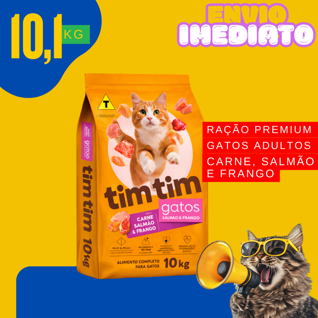 Ração para Gatos Adultos e Filhotes Alimento Premium Sabor Carne e Peixe 10kg - Envio Imediato