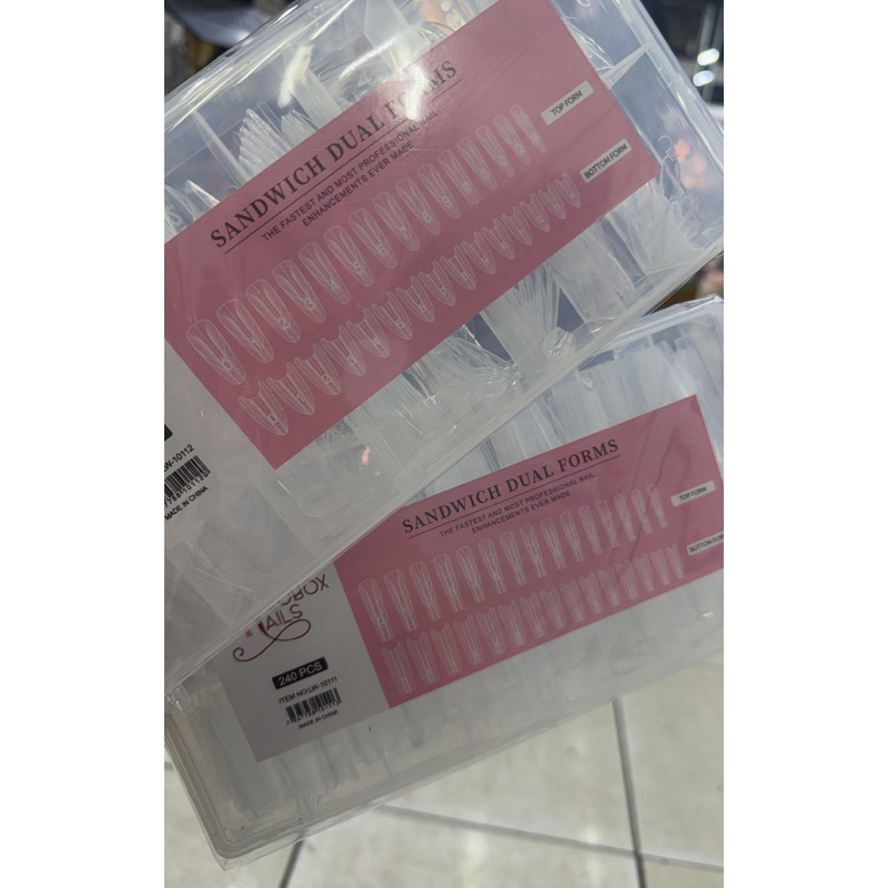 Molde sanduíche formas de unhas duplas 240 peças extensões caixão amêndoa molde superior em Oferta na Shopee