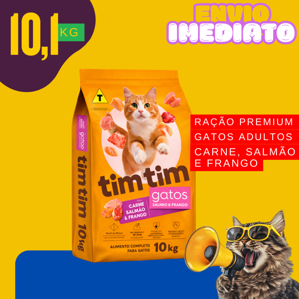 Ração para Gatos Tim Tim 10,1kg sabor mix de Carnes Premium - Envio Imediato