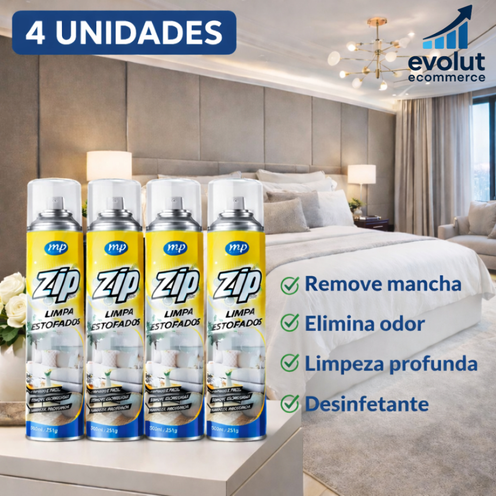 4 Unidades Zip Clean Limpa Estofado 300ml Limpeza a Seco Remove Manchas Sofá Banco Carro Colchão