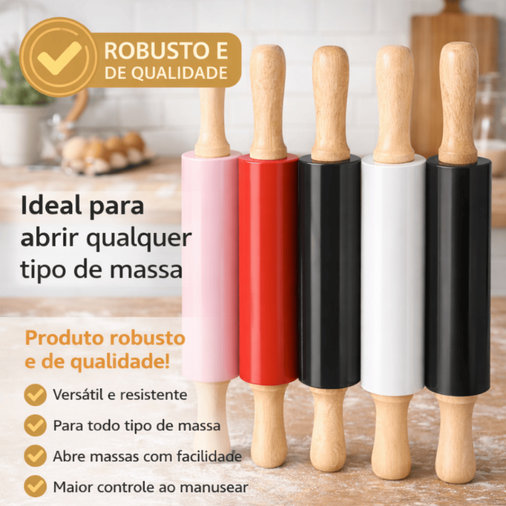 Rolo De Massa Cilindrico Silicone Madeira Marrom Com Cabo Giratório 39 cm em Oferta na Shopee