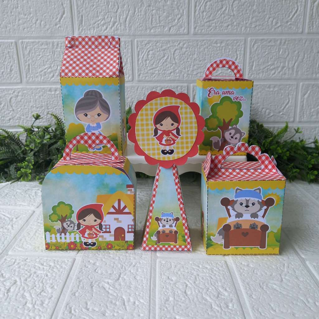 KIT FESTA CHAPEUZINHO VERMELHO PERSONALIZADO PEGUE E MONTE LEMBRANCINHA FESTA INFANTIL CAIXINHA MIMO