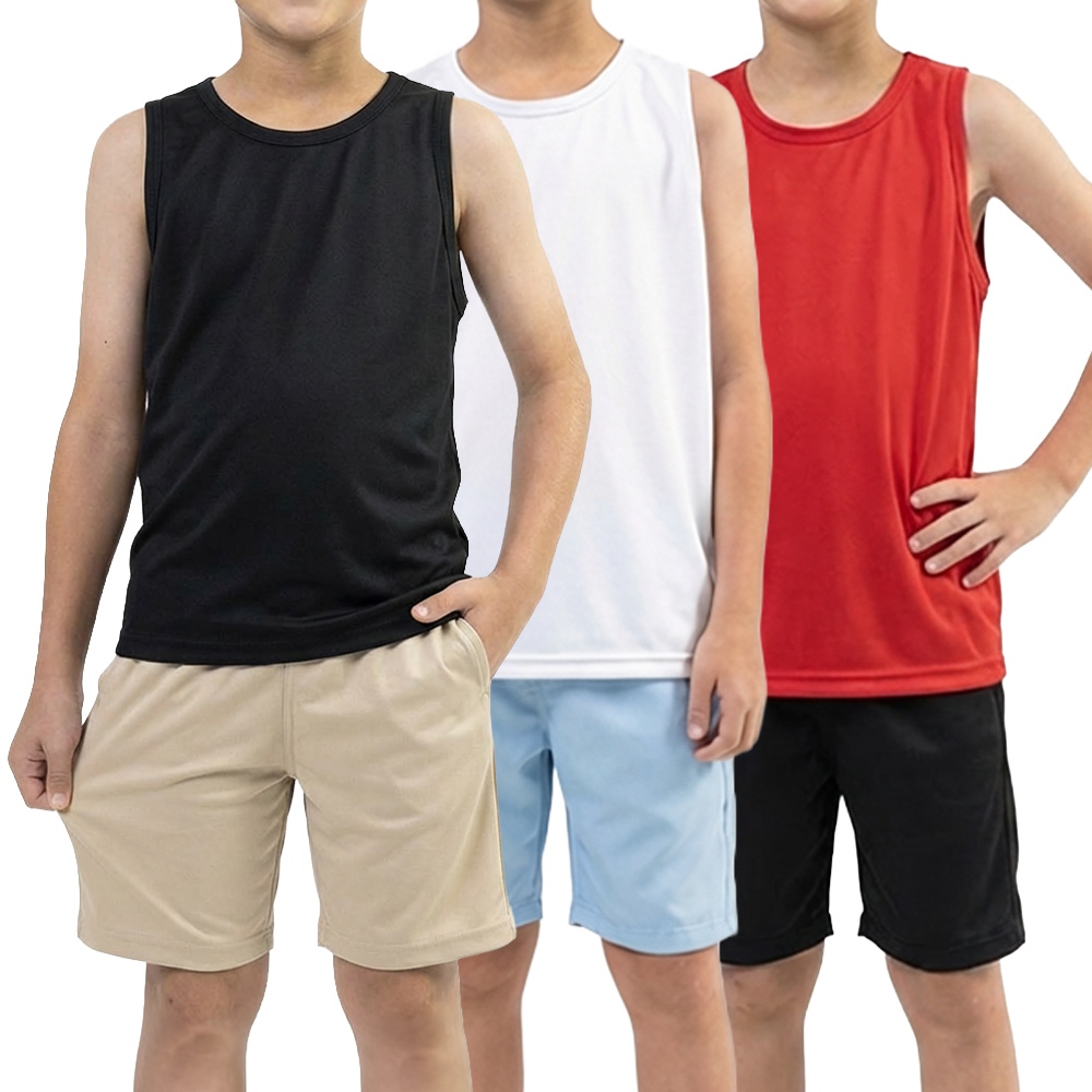 Conjunto Infantil Dry Fit Masculino Regata + Bermuda Leve Confortável Academia Dia a Dia Casual