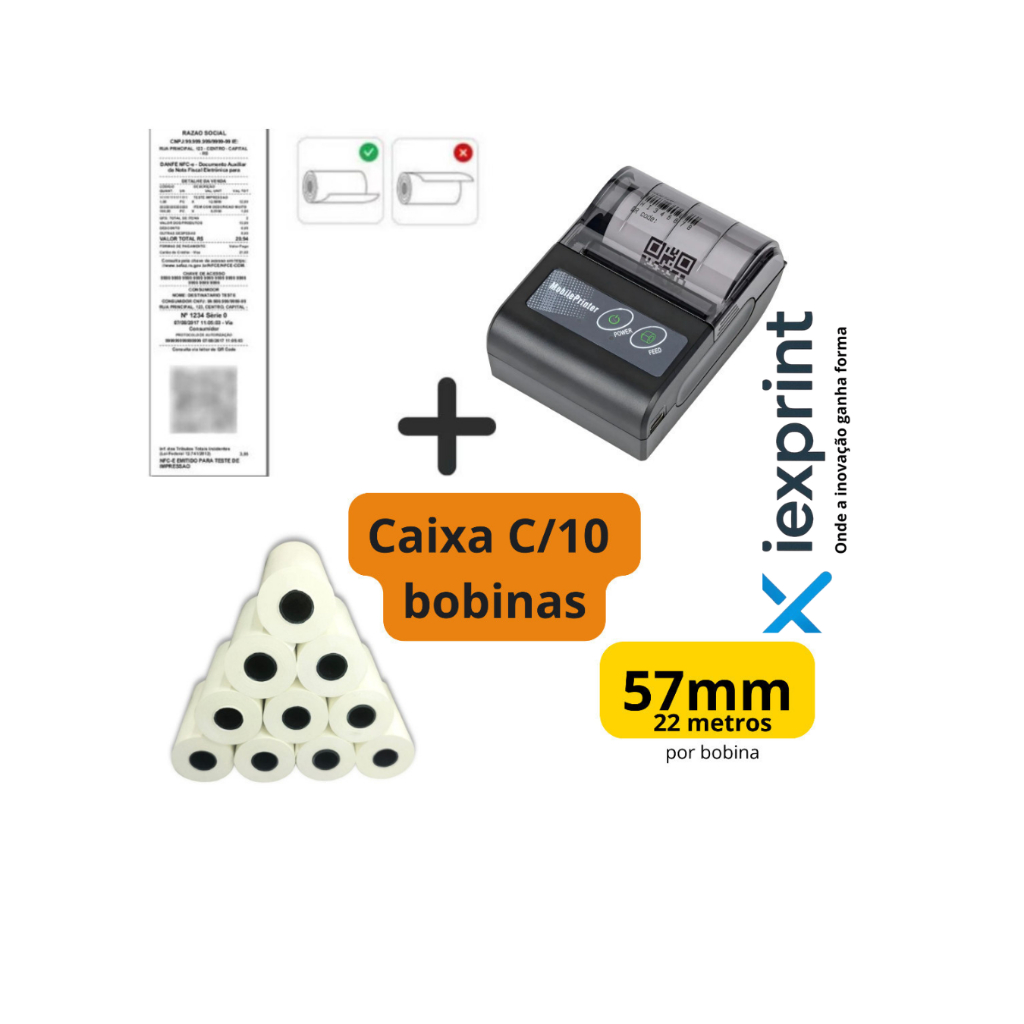Mini Impressora Térmica 58mm P/ Celular E Pc +10 Bobinas Térmicas